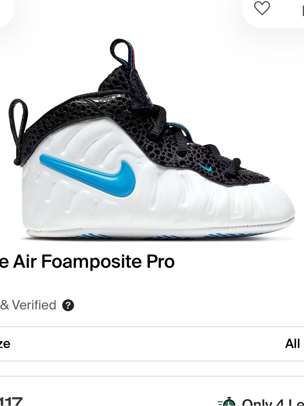 Nike Kids Foamposite Pro - White & Black with Blue Swoosh